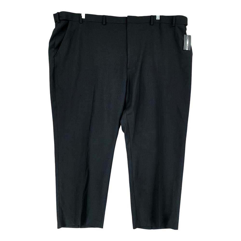Van Heusen Dress Pant 52x29 Men Black Extender Waist No Iron Microfiber Big Tall